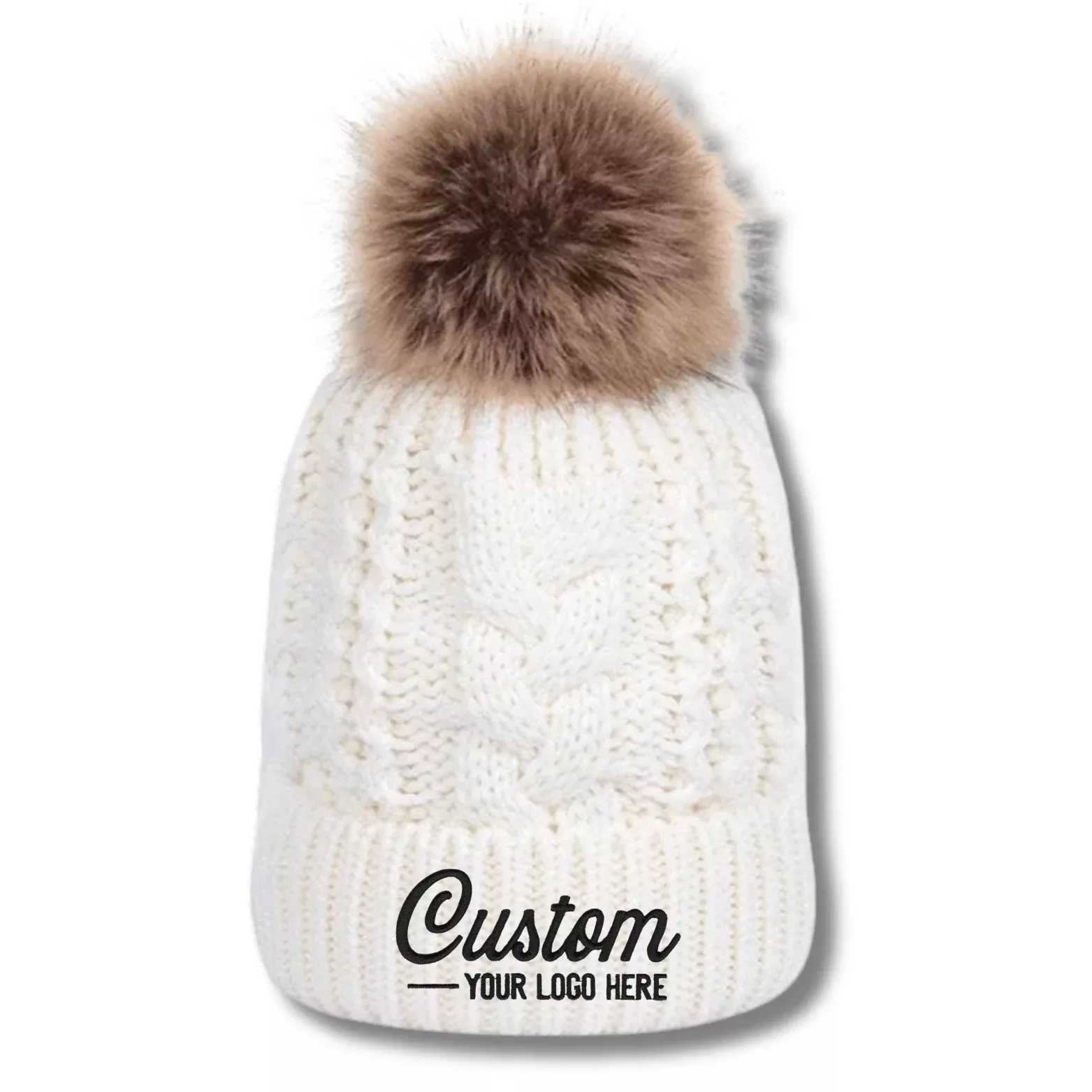3CAP-PC0130 – Custom Cable Knit Beanie with Pom