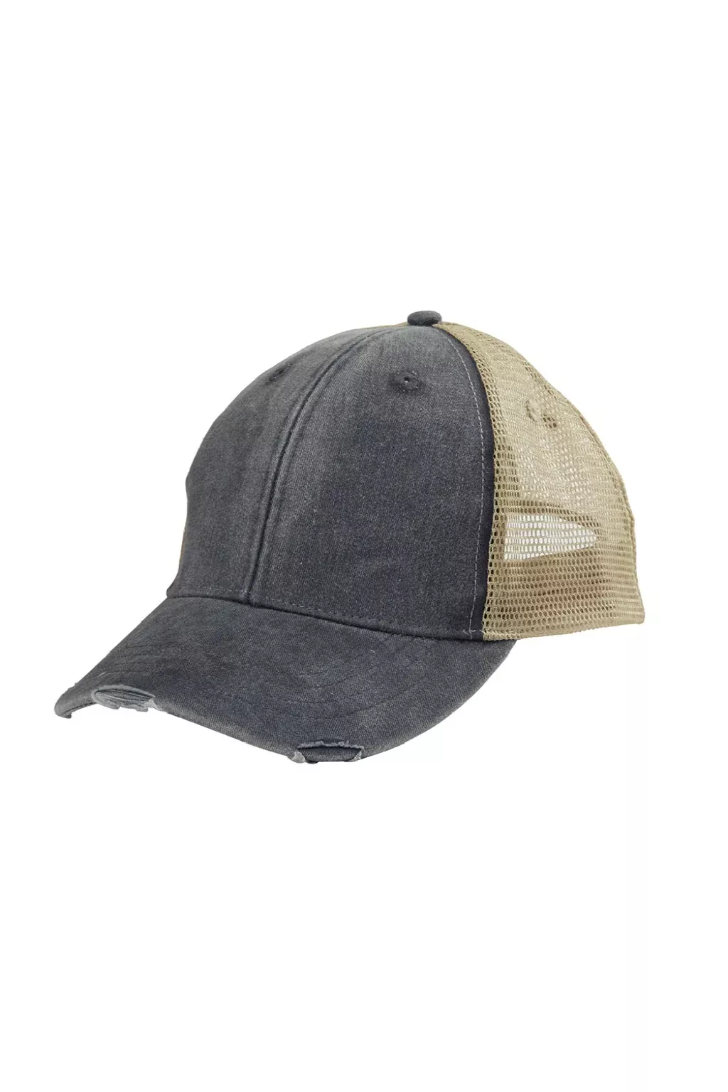 Adams Hats Mens Distressed Ollie Adjustable Trucker Hat - Black/Tan