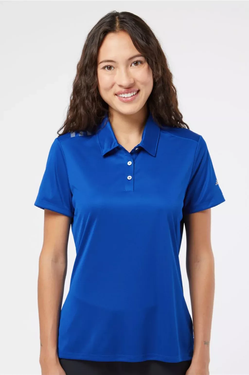 Adidas Womens 3 Stripes UPF 50+ Short Sleeve Polo Shirt - Collegiate Royal Blue - Closeout