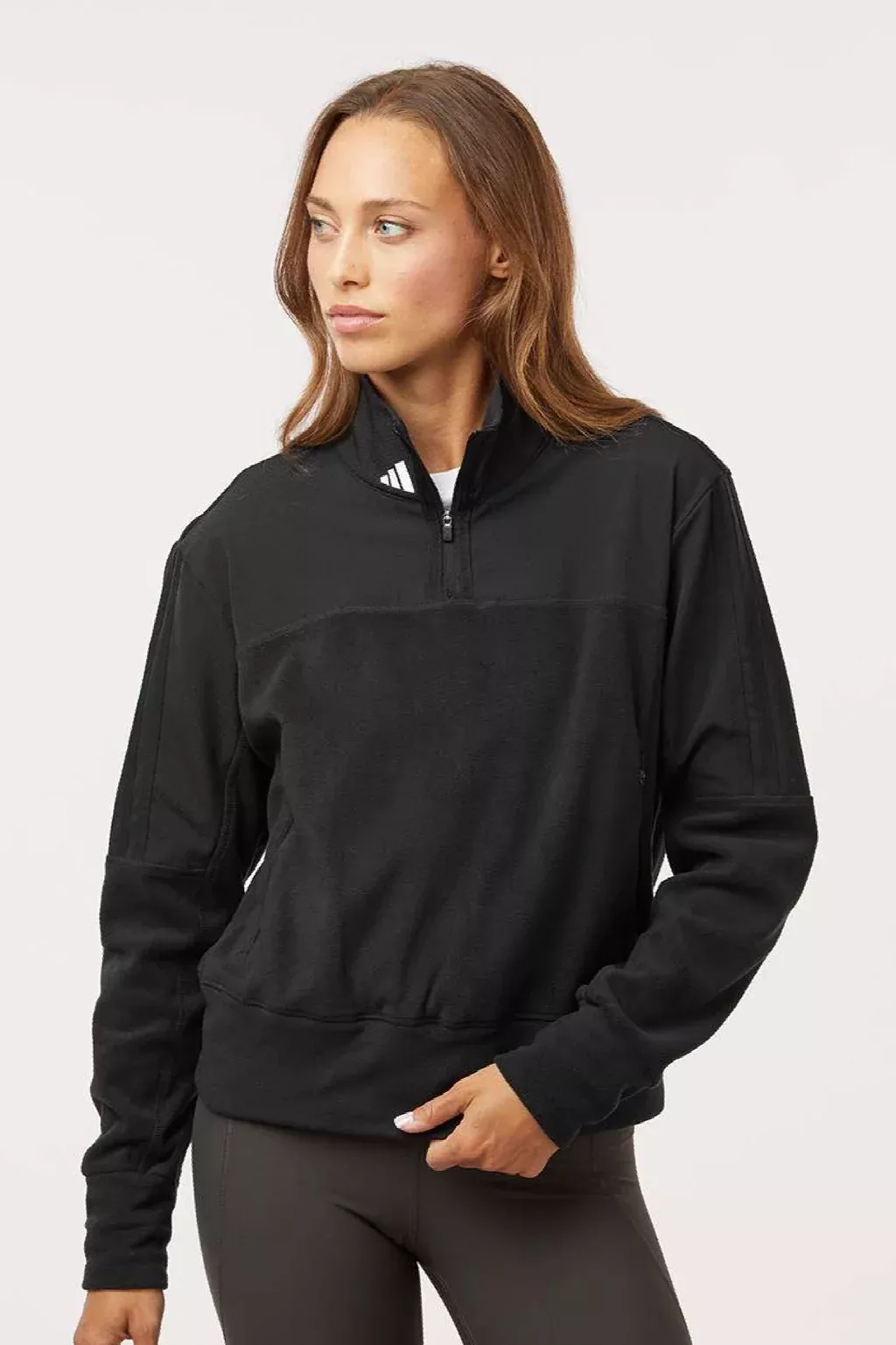 Adidas Womens Fleece 1/4 Zip Sweatshirt w/ Pockets - Black