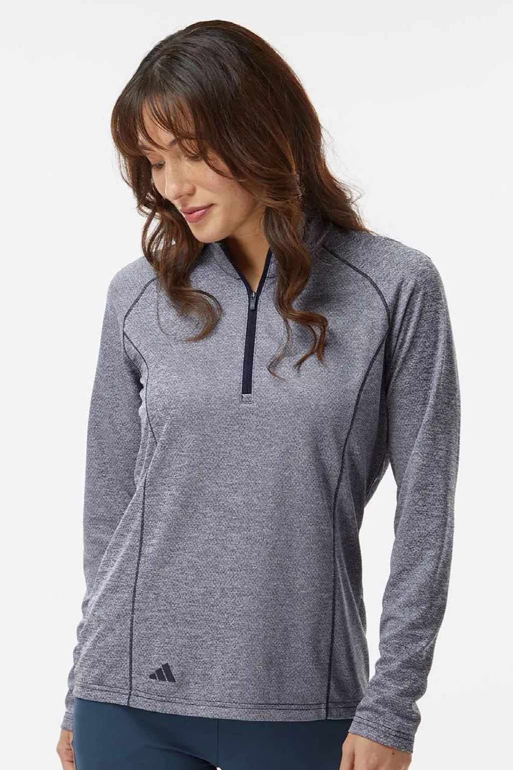 Adidas Womens Space Dyed 1/4 Zip Sweatshirt - Collegiate Navy Blue Melange