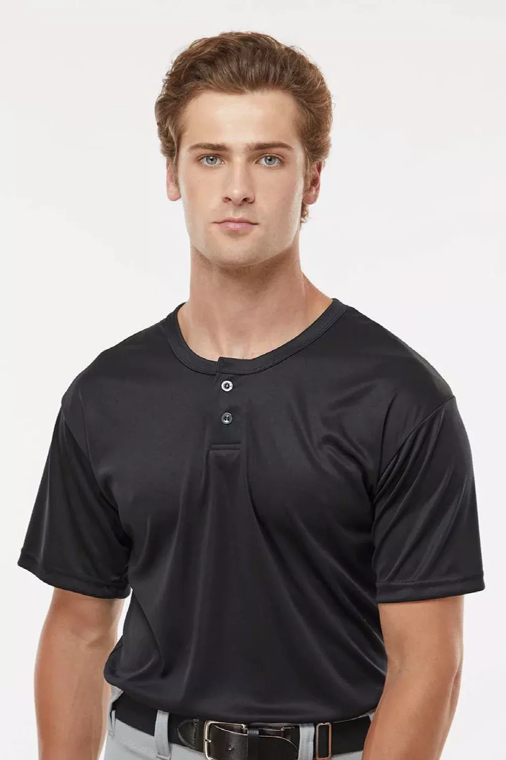 Alleson Athletic Mens Moisture Wicking B-Core Placket Short Sleeve Jersey - Black