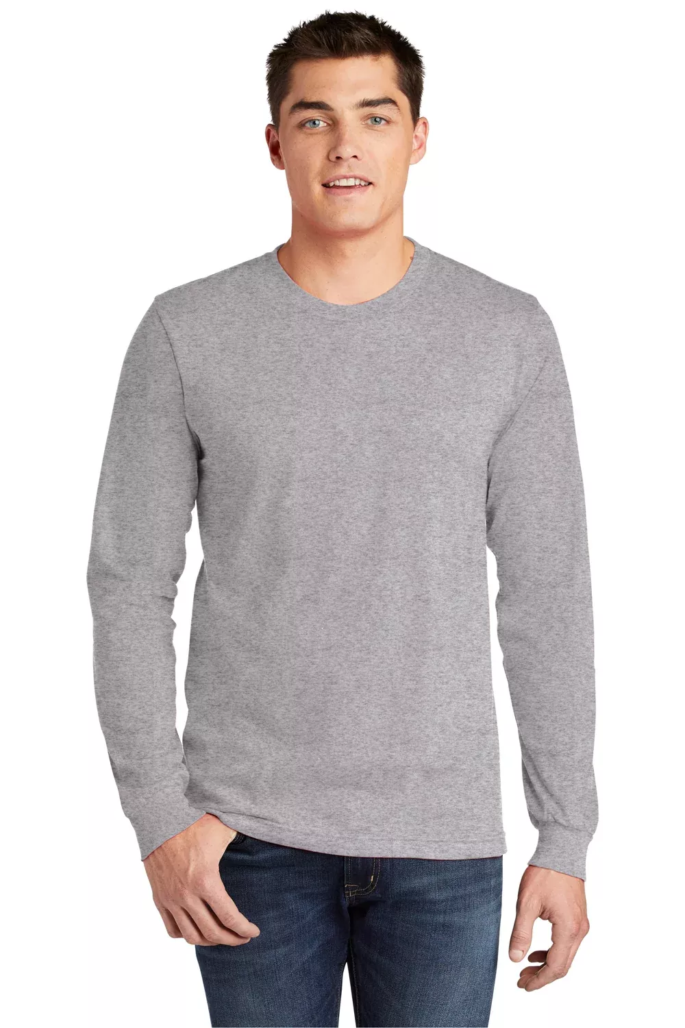 American Apparel Mens Fine Jersey Long Sleeve Crewneck T-Shirt - Heather Grey