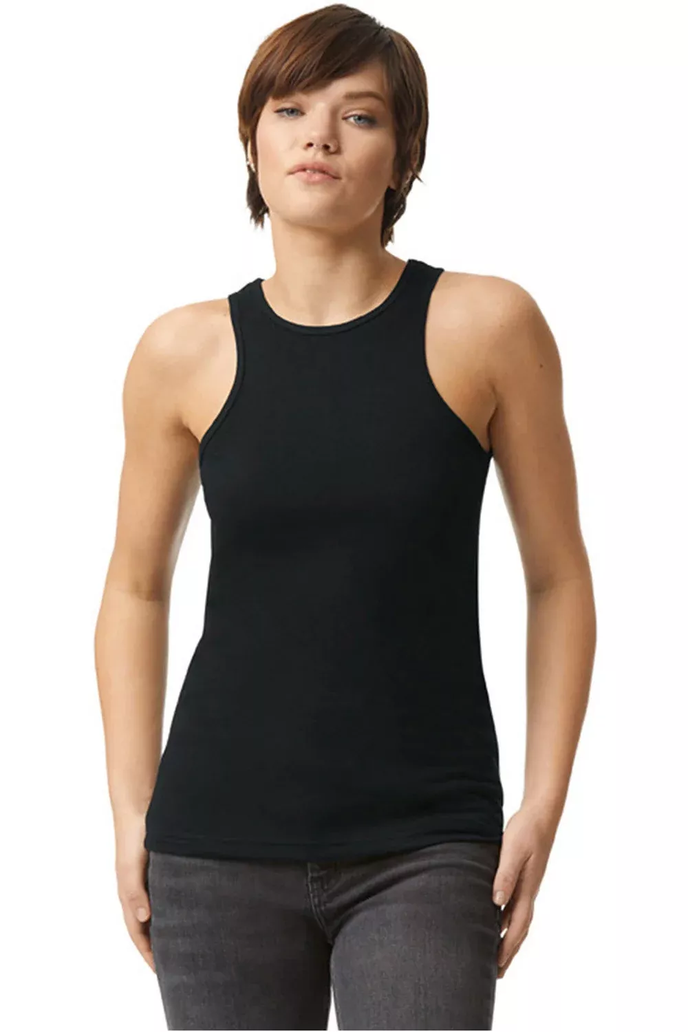 American Apparel Womens CVC Racerneck Tank Top - Black