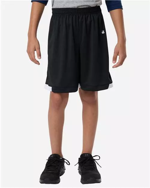 Badger 2301 Youth On The Rise Shorts – 100% Polyester Interlock Moisture-Wicking Odor-Resistant Youth Athletic Shorts