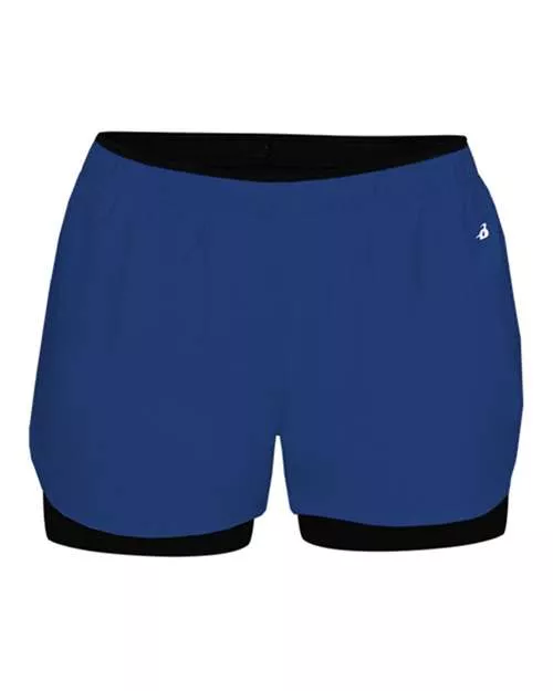 Badger 6150 Women's Double Up Shorts – Woven Outer/Compression Inner Dual-Layer Athletic Shorts | XS–2XL