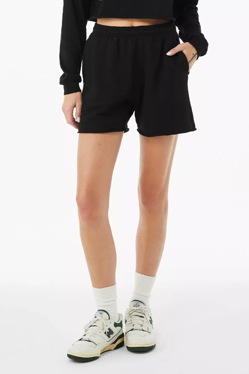Bella + Canvas Womens Cutoff Sweatshorts w/ Pockets - Black