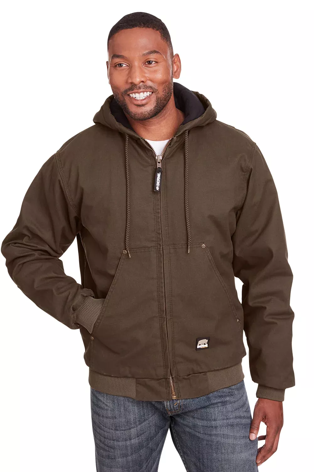 Berne Mens Highland Duck Full Zip Hooded Jacket - Bark Brown