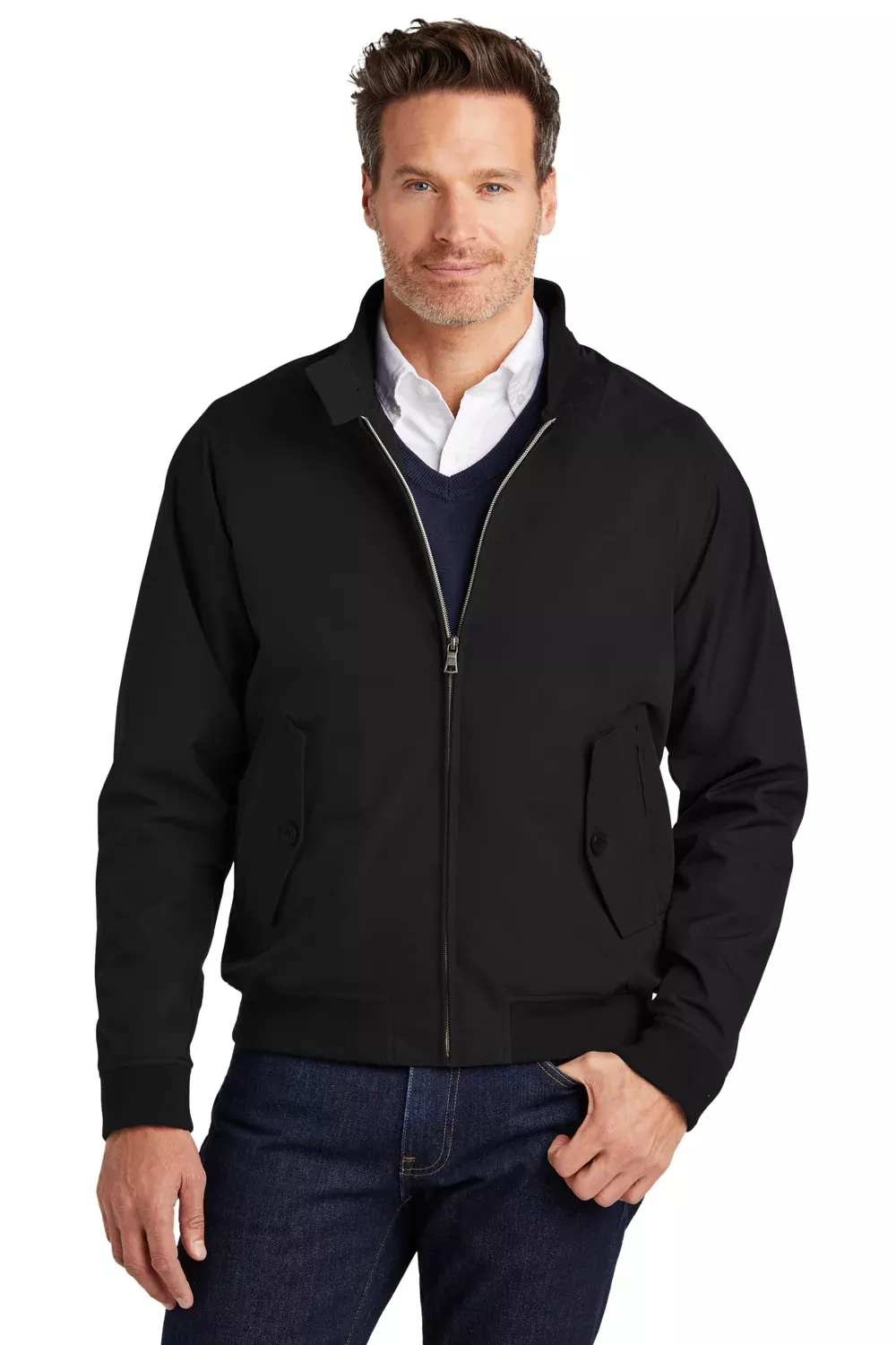 Brooks Brothers Mens Water Resistant Full Zip Bomber Jacket - Deep Black