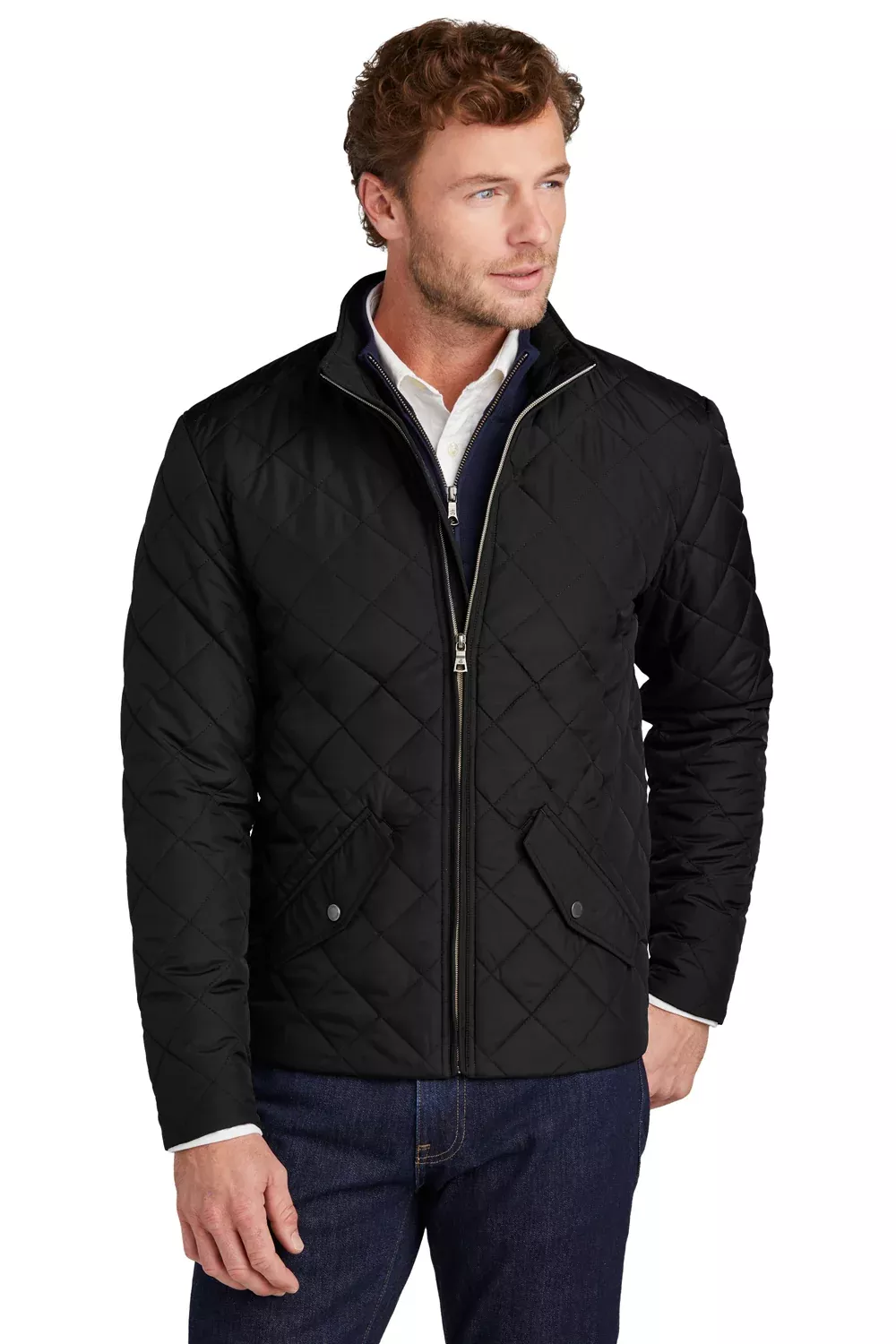 Brooks Brothers Mens Water Resistant Quilted Full Zip Jacket - Deep Black