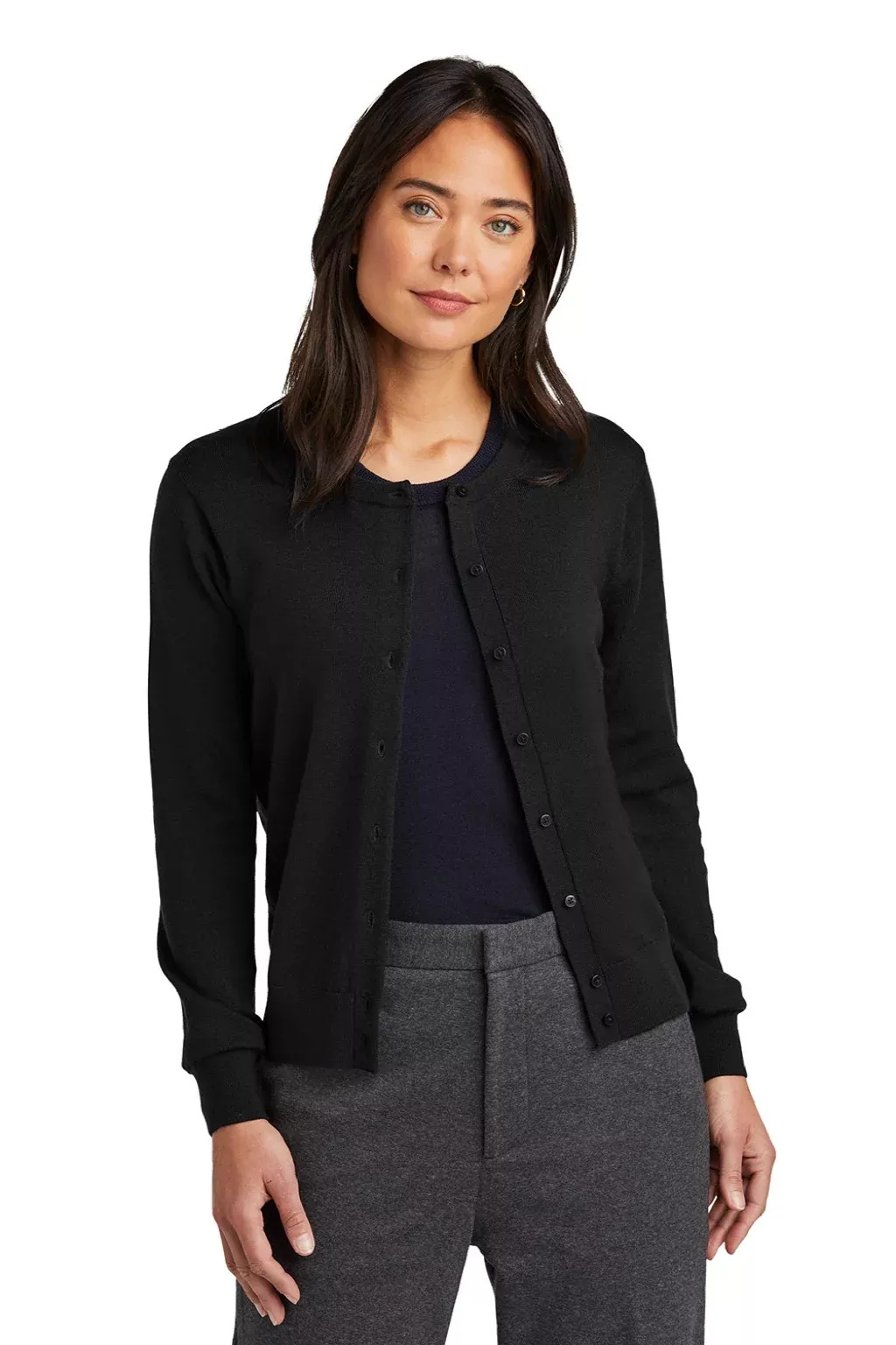 Brooks Brothers Womens Merino Long Sleeve Button Front Cardigan Sweater - Deep Black