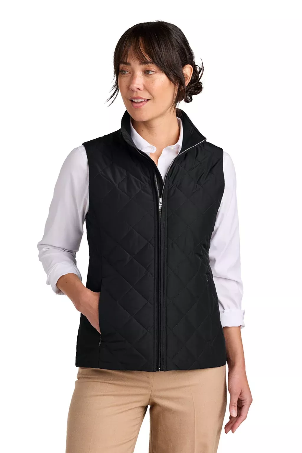 Brooks Brothers Womens Quilted Full Zip Vest - Deep Black