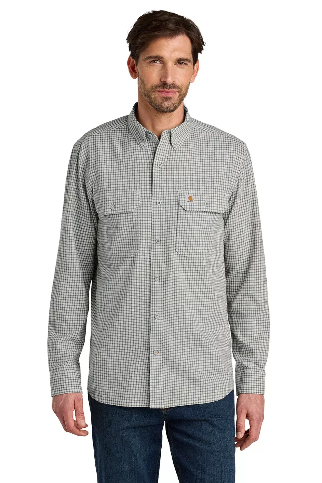 Carhartt Mens Rugged Flex Plaid Long Sleeve Button Down Shirt - Check Steel Malt