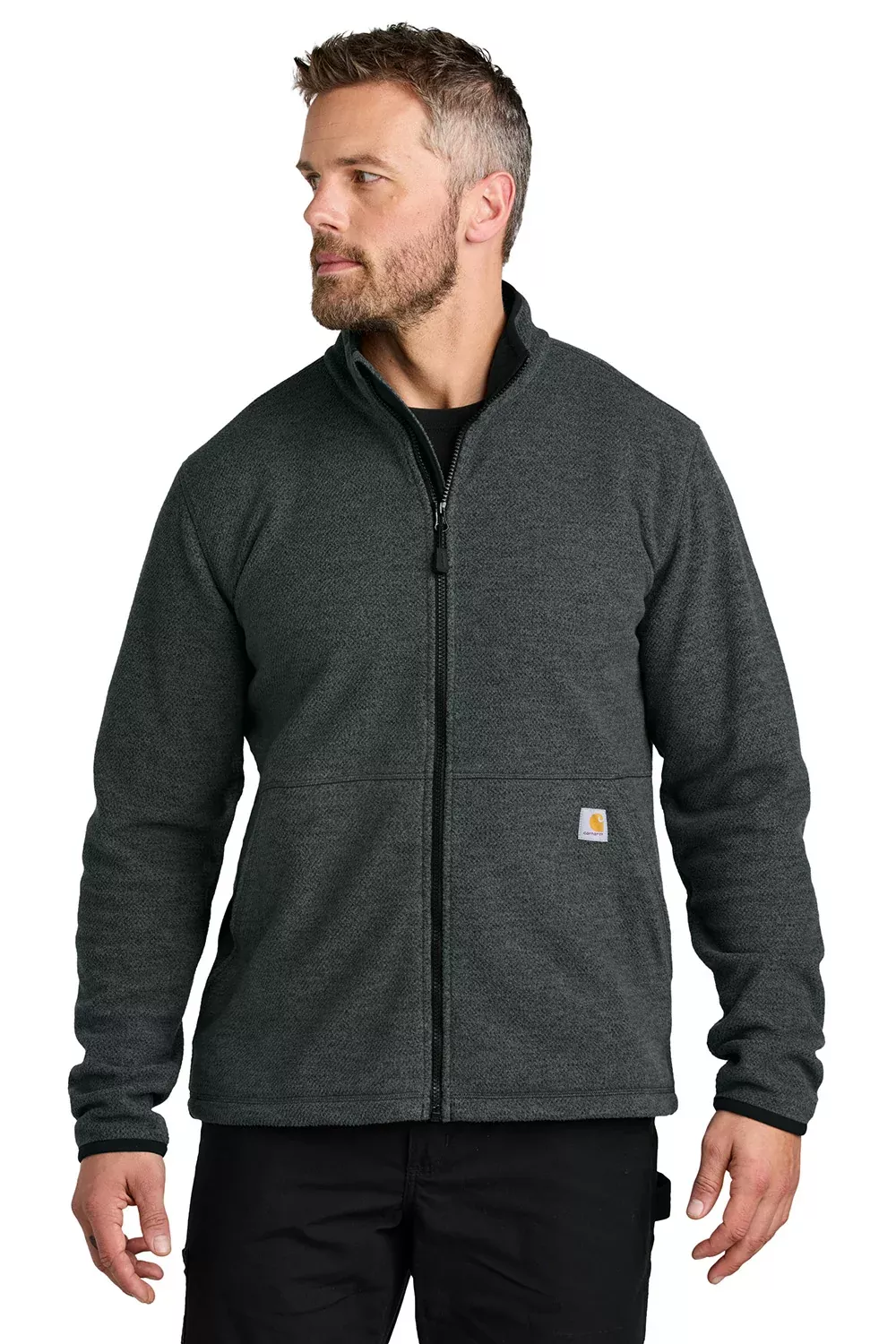 Carhartt Mens Textured Fleece Full Zip Jacket - Heather Carbon Grey