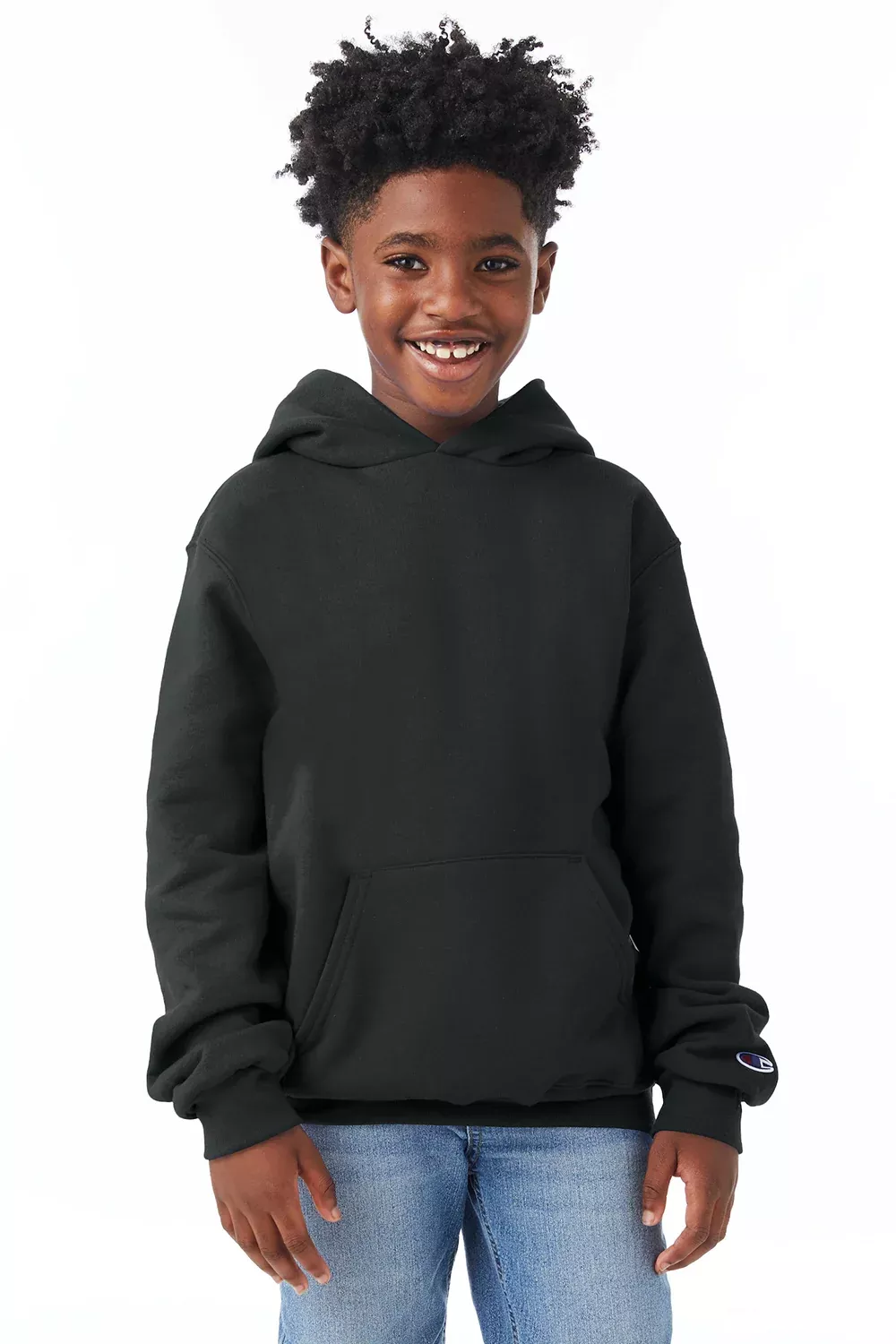 Champion Youth Double Dry Eco Moisture Wicking Fleece Hooded Sweatshirt Hoodie w/ Pouch Pocket - Black