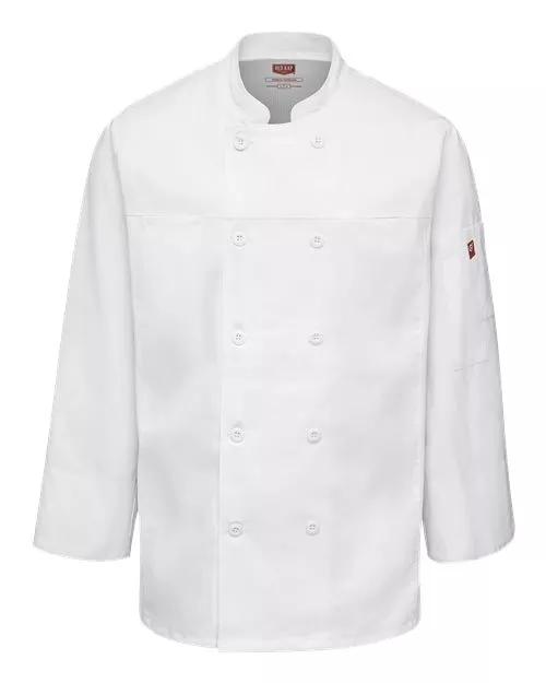 Chef Designs 054M Deluxe Airflow Chef Coat - 65/35 Poly/Cotton Twill with 100% Poly Stretch Panels Men's Double-Breasted Chef Coat | S-4XL