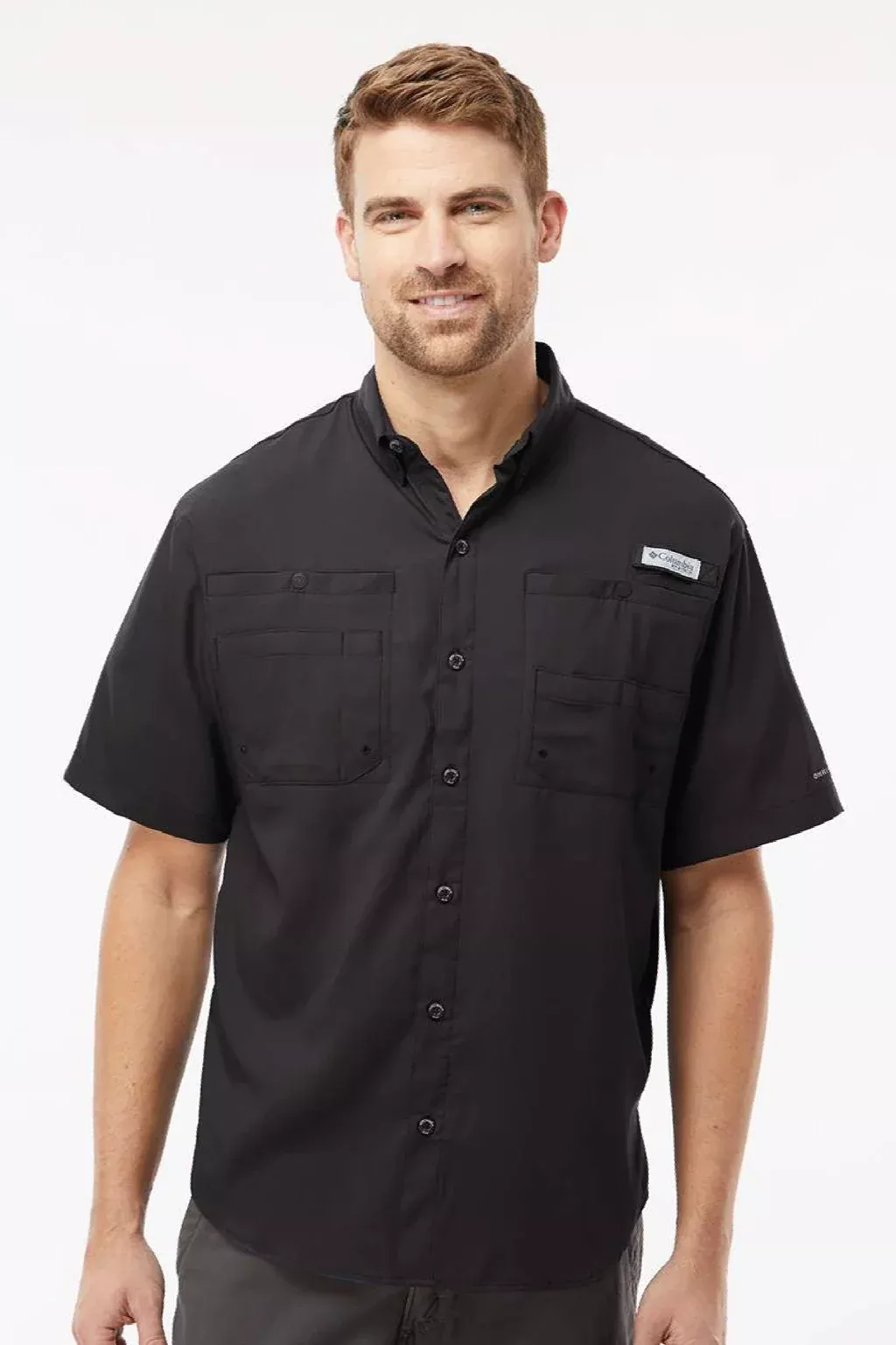 Columbia Mens PFG Tamiami II Moisture Wicking Short Sleeve Button Down Shirt w/ Double Pockets - Black