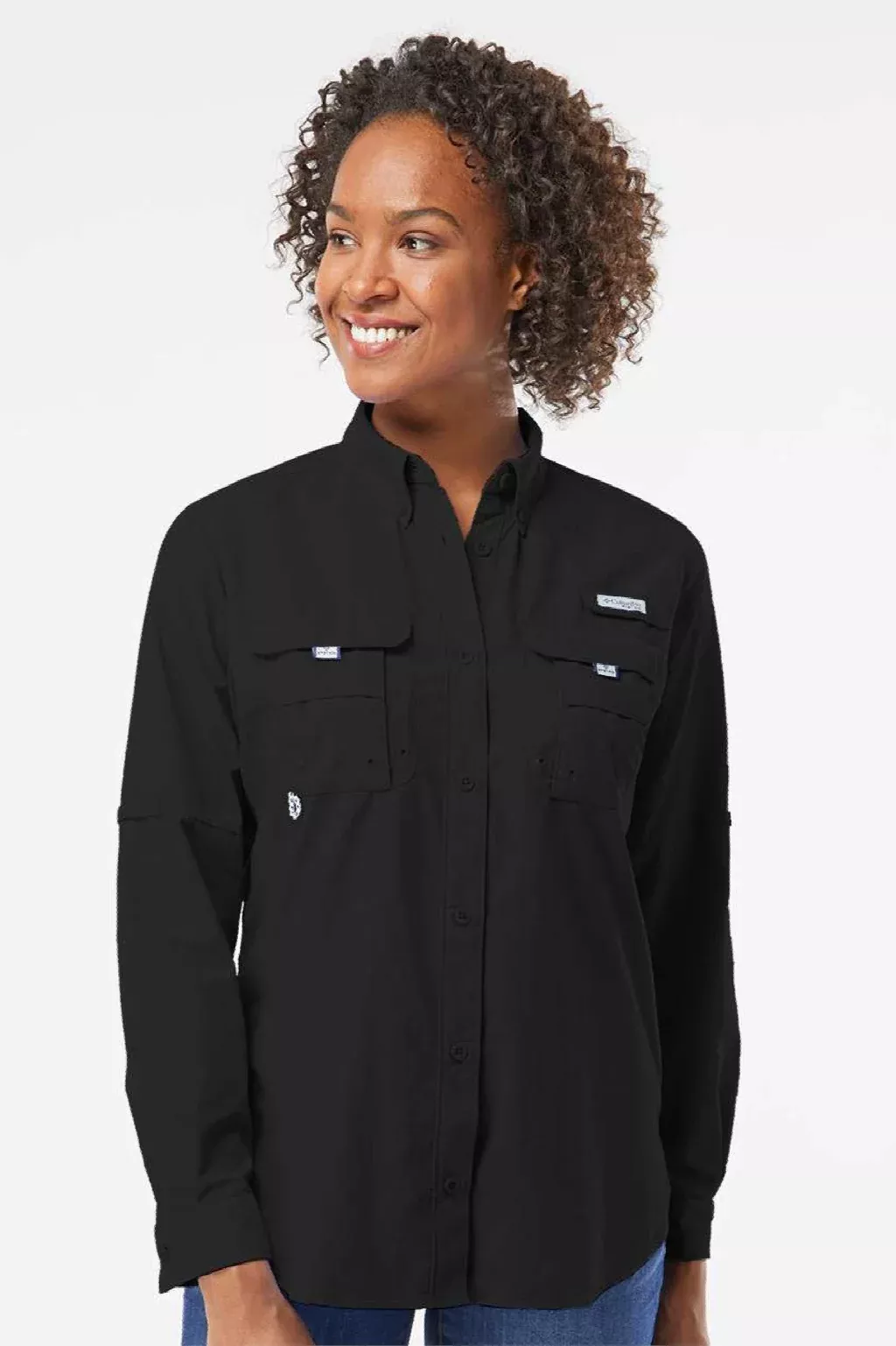 Columbia Womens PFG Bahama UPF 50+ Long Sleeve Button Down Shirt w/ Double Pockets - Black