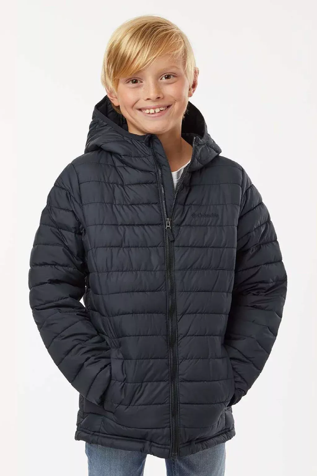 Columbia Youth Powder Lite II Water Resistant Full Zip Hooded Jacket - Black