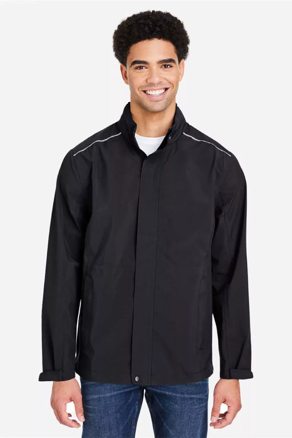 Core 365 Mens Barrier Packable Wind & Water Resistant Full Zip Hooded Rain Jacket - Black
