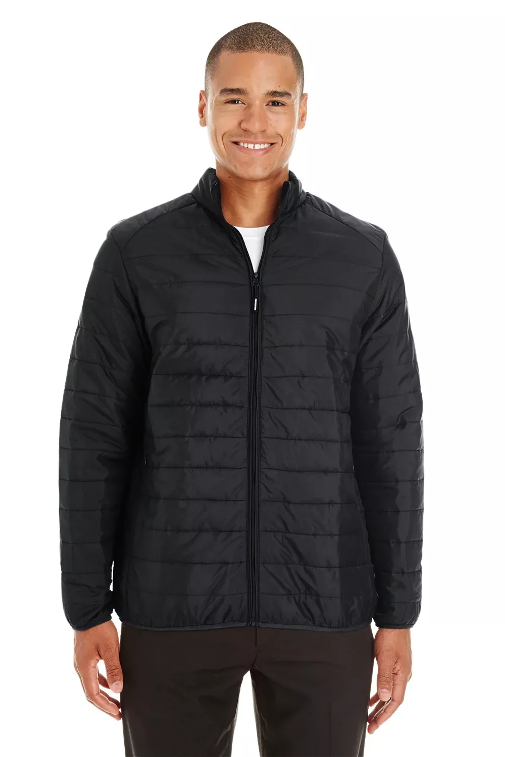 Core 365 Mens Prevail Packable Puffer Water Resistant Full Zip Jacket - Black