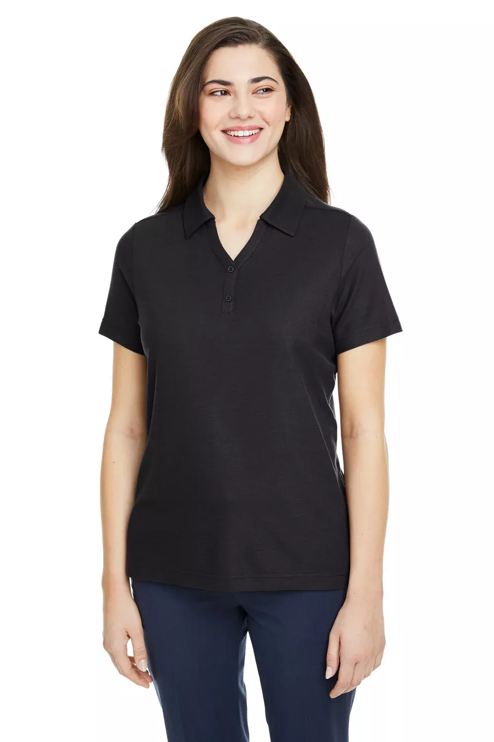 Core 365 Womens Fusion ChromaSoft Performance Moisture Wicking Pique Short Sleeve Polo Shirt - Black