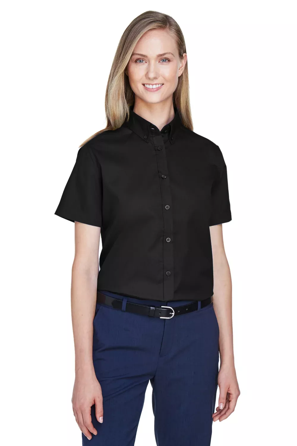 Core 365 Womens Optimum UV Protection Short Sleeve Button Down Shirt - Black