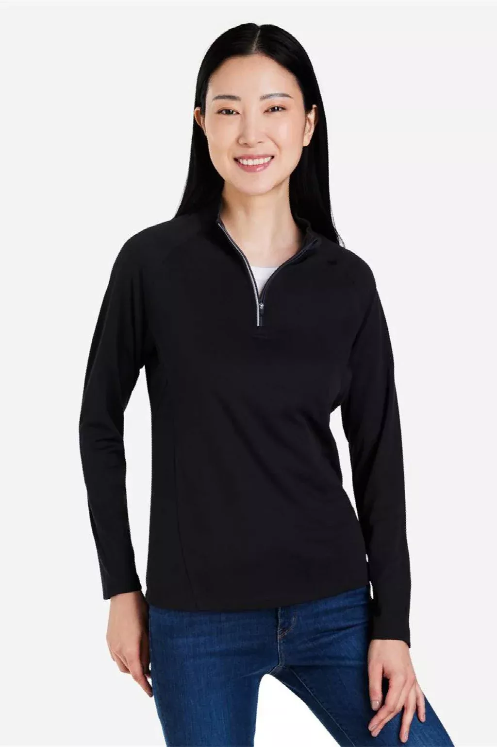 Core 365 Womens Origin Moisture Wicking Performance Pique 1/4 Zip Sweatshirt - Black/Carbon Grey