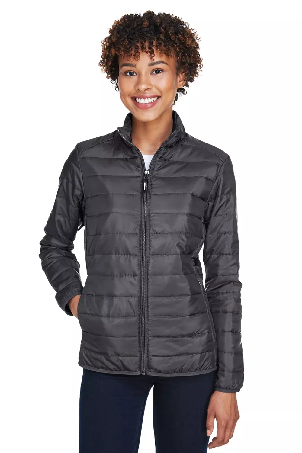 Core 365 Womens Prevail Packable Puffer Water Resistant Full Zip Jacket - Carbon Grey