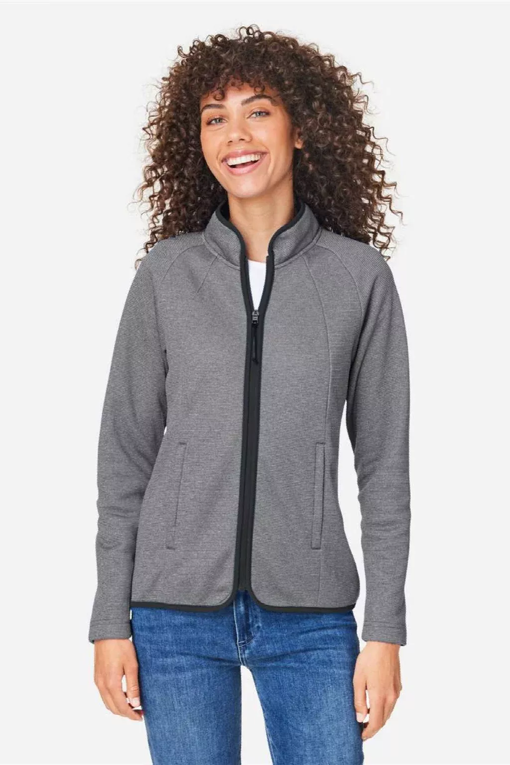 Core 365 Womens Venture Heathered Stripe Moisture Wicking Full Zip Jacket - Black/White