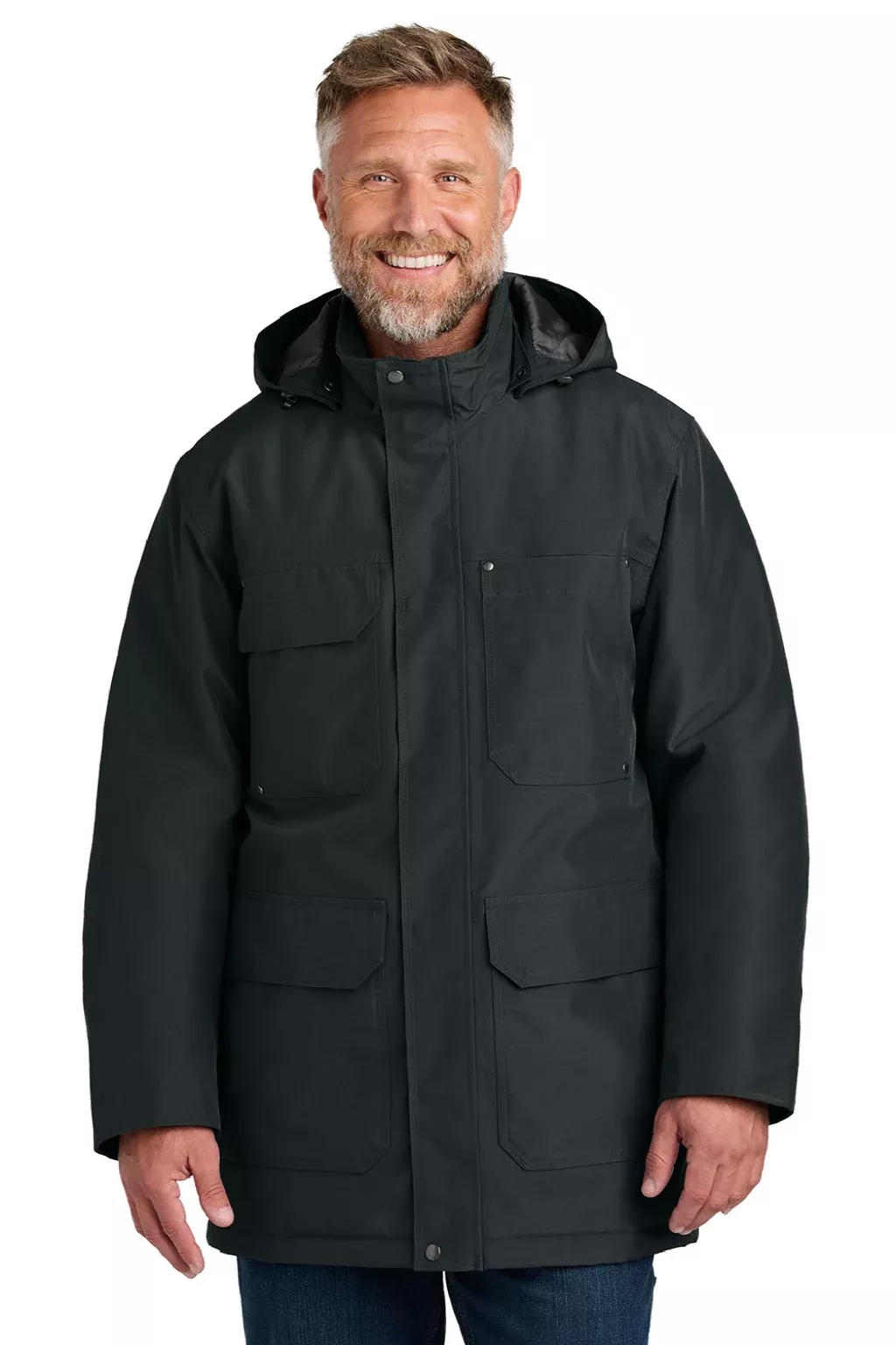 CornerStone Mens Elements Wind & Water Resistant Insulated Full Zip Hooded Parka - Black