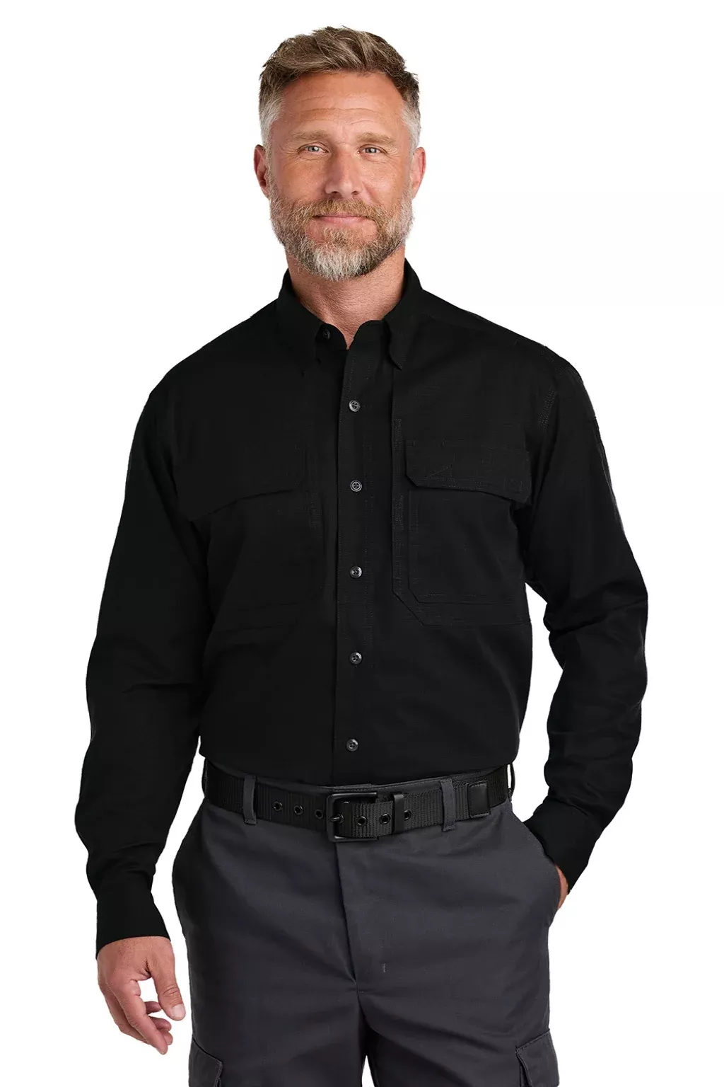 CornerStone Mens Select Tactical Stain Resistant Long Sleeve Button Down Shirt w/ Pockets - Black