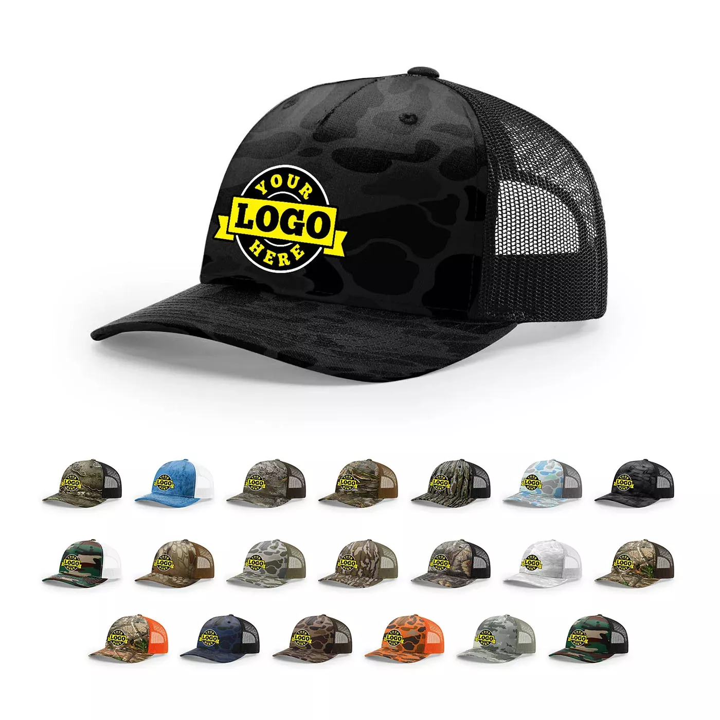 Custom Embroidered Richardson 112PFP Printed Five Panel Trucker Hat Camo Cap - 112 PFP