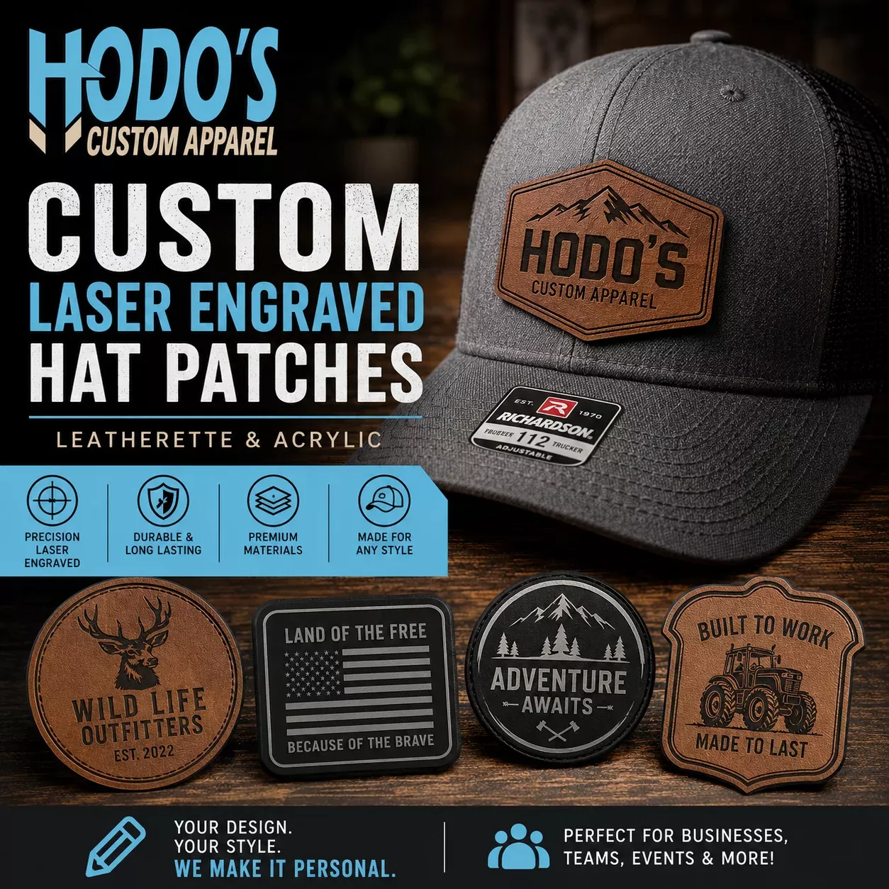 Custom Laser Engraved Acrylic/Leatherette Patches