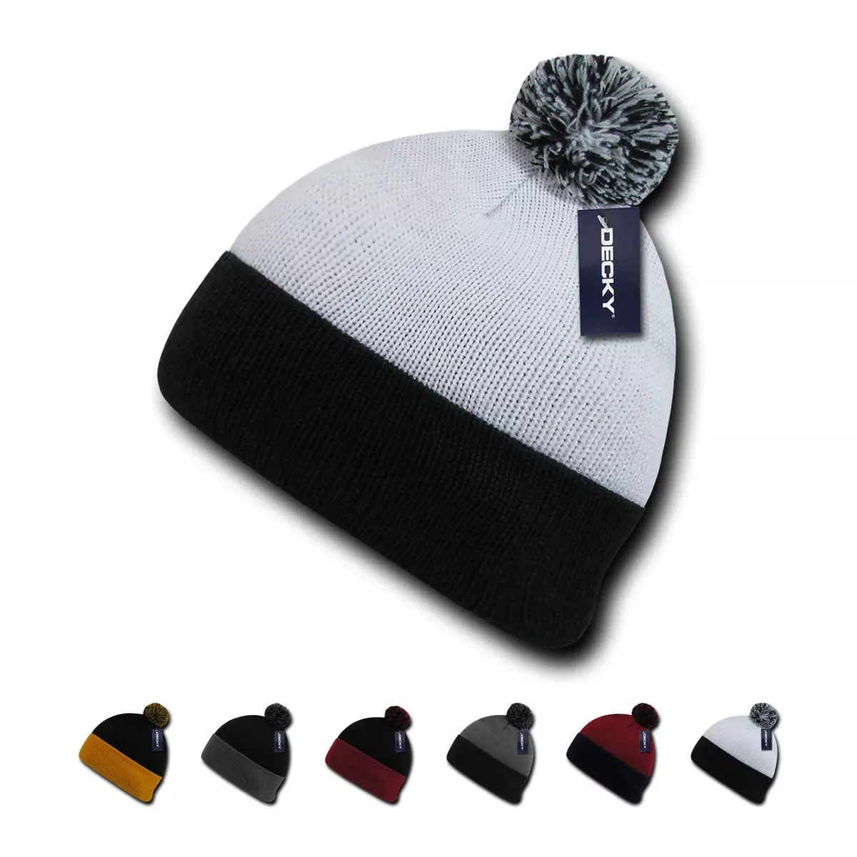 Decky 687 2-Tone Athletic Pom Pom Beanie Knit Cap