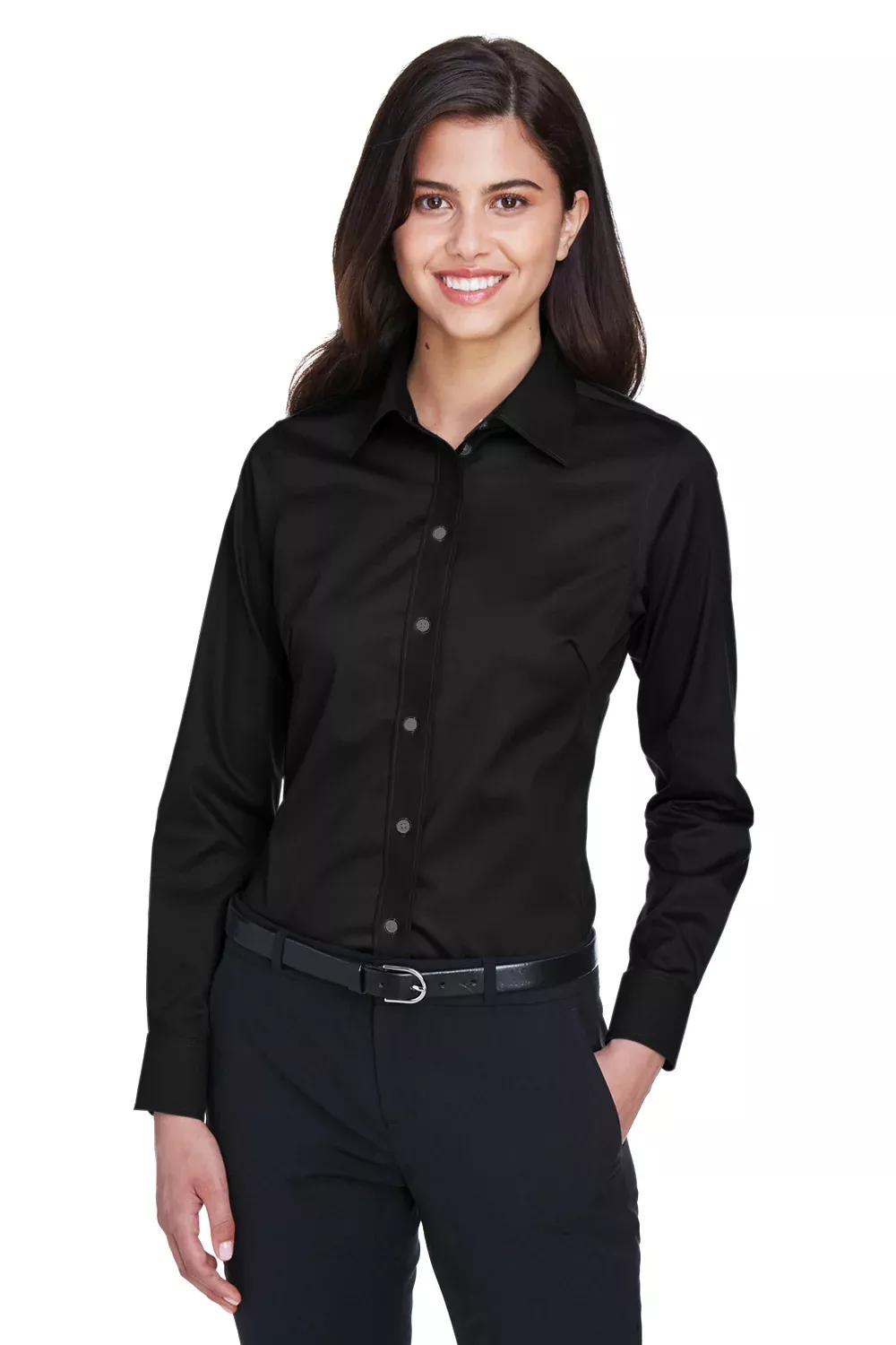 Devon & Jones Womens Crown Woven Collection Wrinkle Resistant Long Sleeve Button Down Shirt - Burgundy