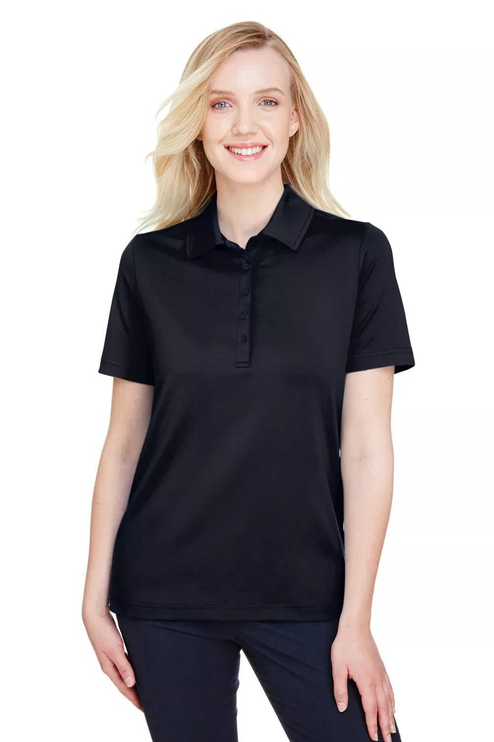 Devon & Jones Womens CrownLux Range Flex Performance Moisture Wicking Short Sleeve Polo Shirt - Black - Closeout