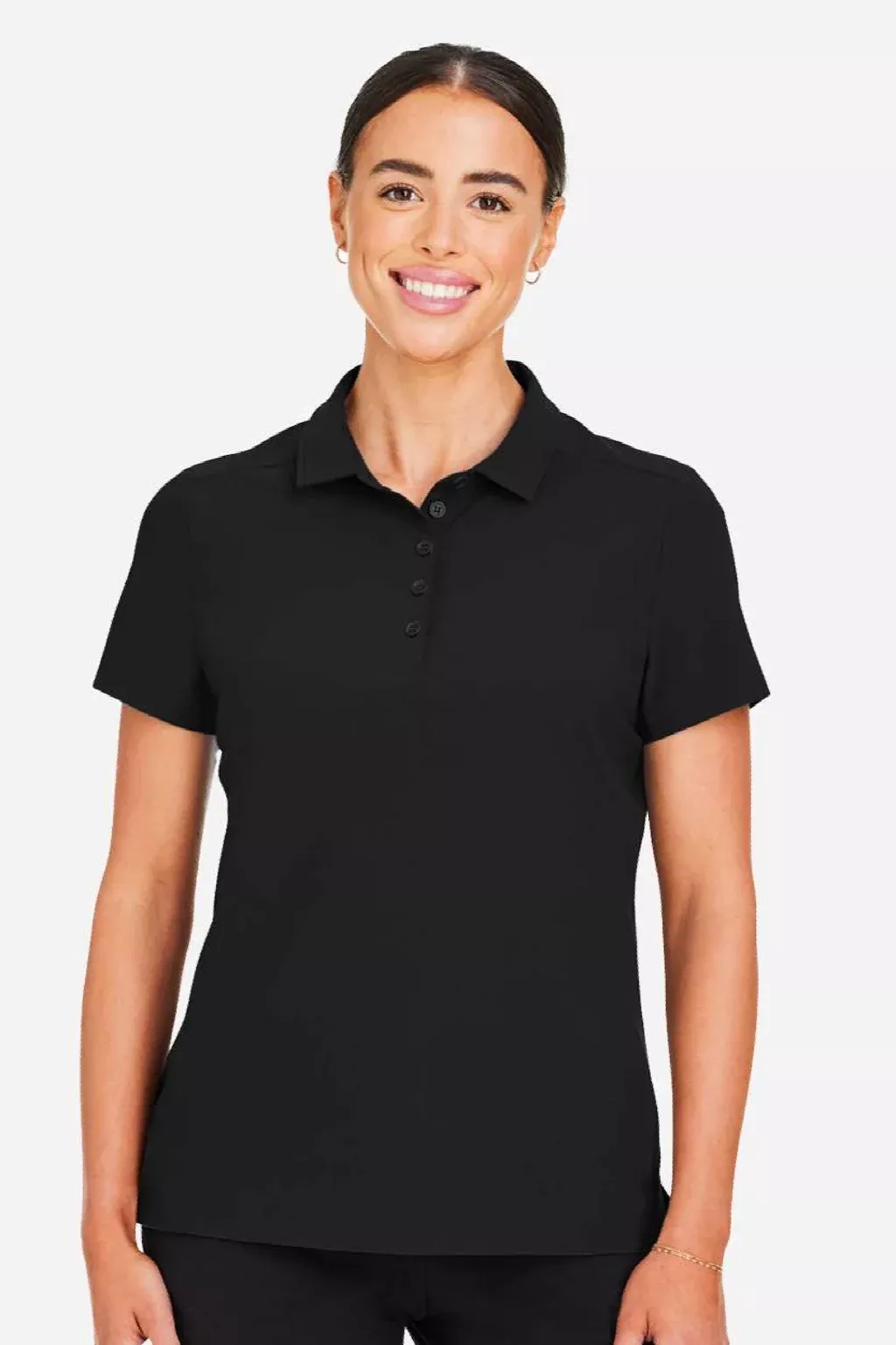 Devon & Jones Womens CrownLux Windsor Performance Moisture Wicking Welded Short Sleeve Polo Shirt - Black