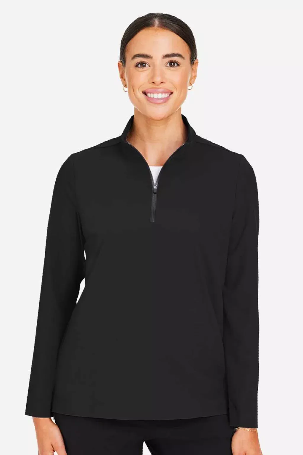 Devon & Jones Womens CrownLux Windsor Welded Moisture Wicking 1/4 Zip Sweatshirt - Black