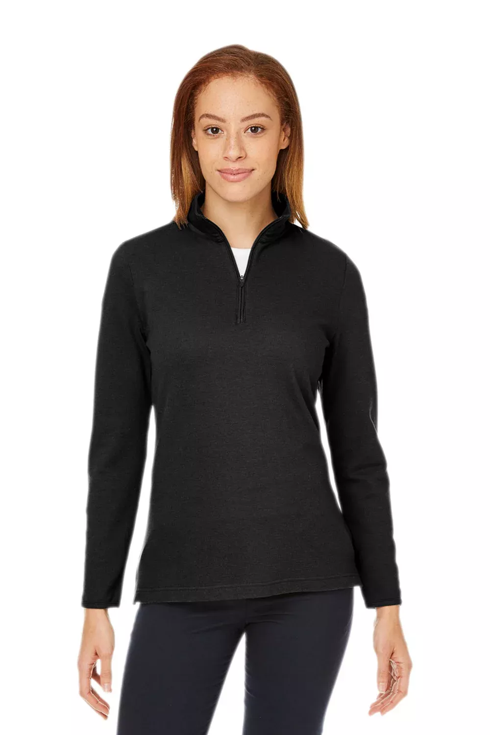 Devon & Jones Womens New Classics Performance Moisture Wicking 1/4 Zip Sweatshirt - Black - Closeout