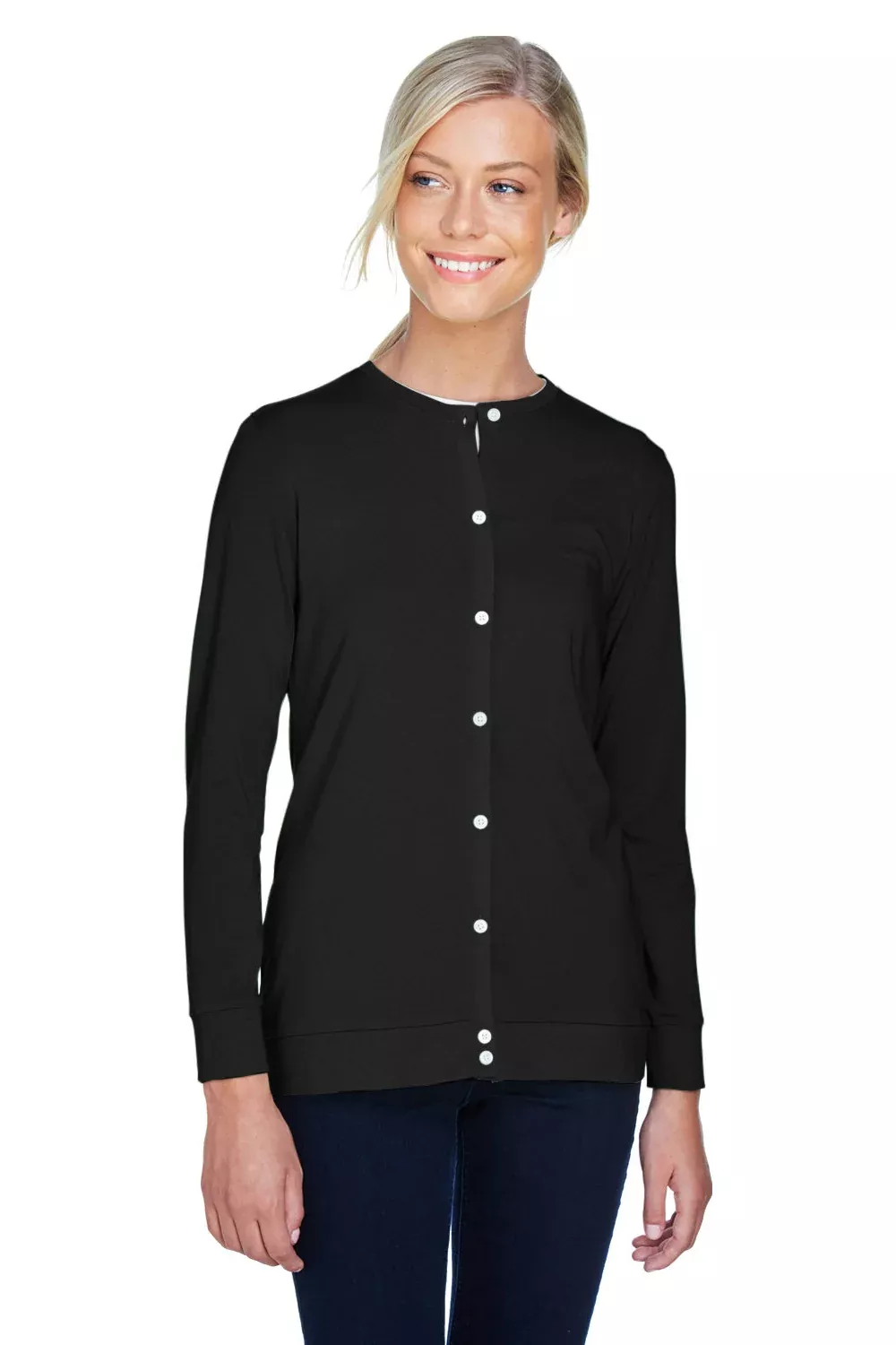 Devon & Jones Womens Perfect Fit Ribbon Cardigan Sweater - Black - Closeout