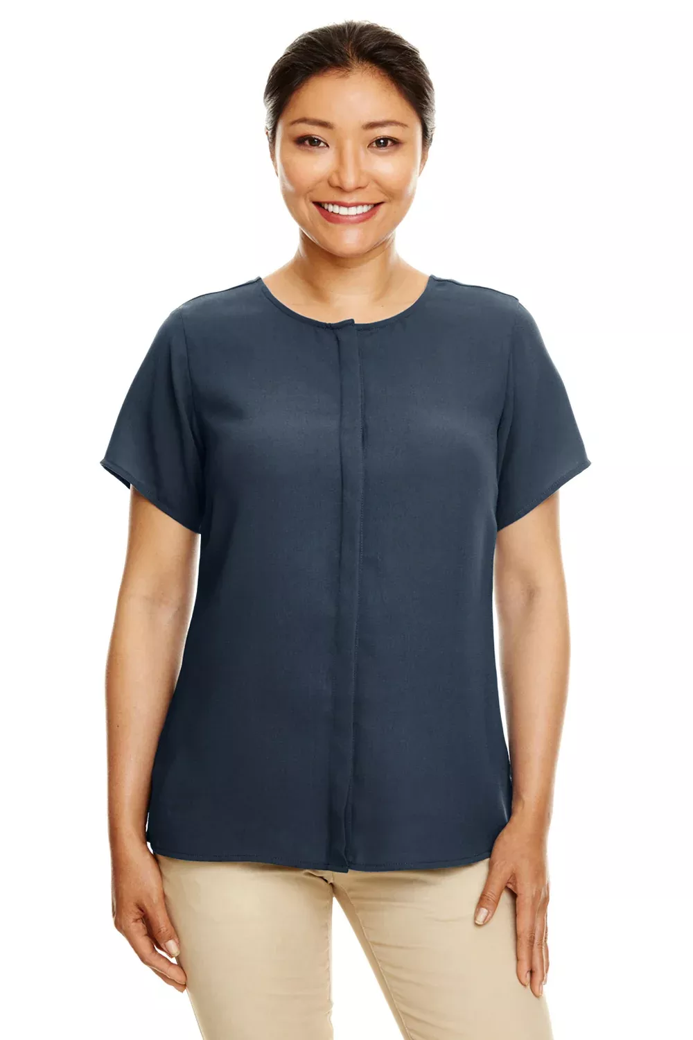 Devon & Jones Womens Perfect Fit Short Sleeve Blouse - Navy Blue - Closeout
