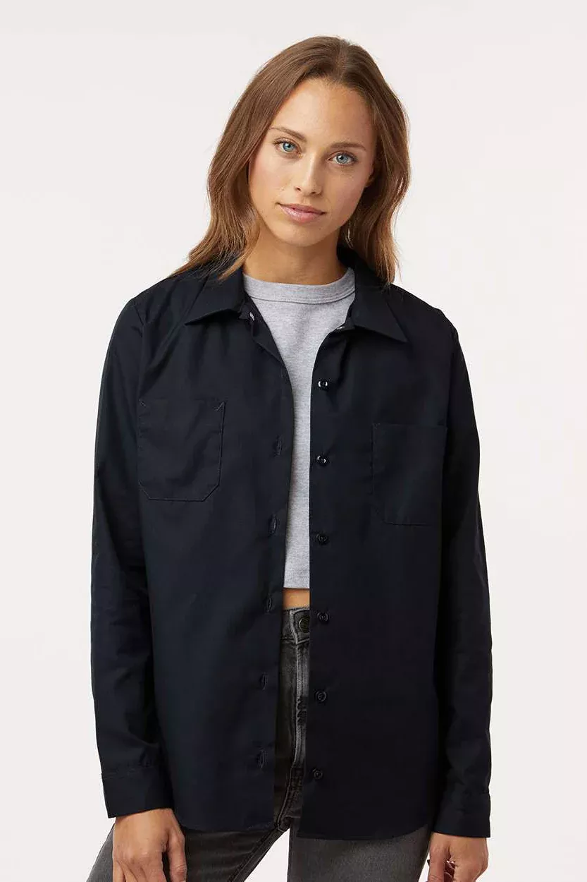 Dickies Womens Industrial Wrinkle Resistant Long Sleeve Button Down Work Shirt w/ Double Pockets - Black