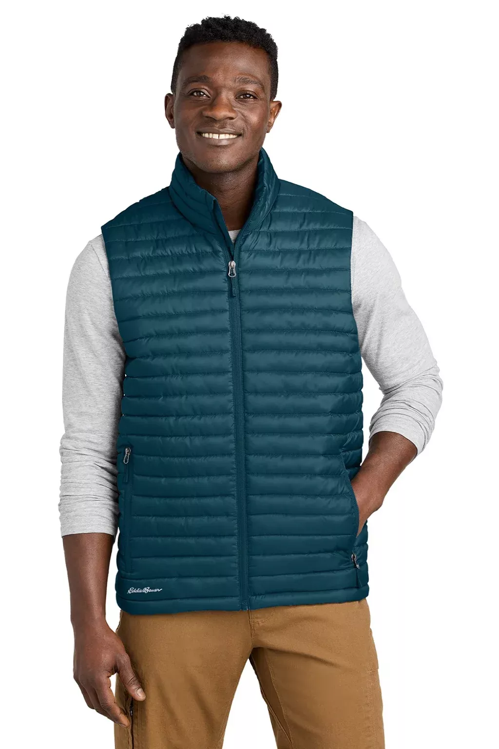 Eddie Bauer Mens Packable Quilted Water Resistant Full Zip Vest - Adriatic Blue