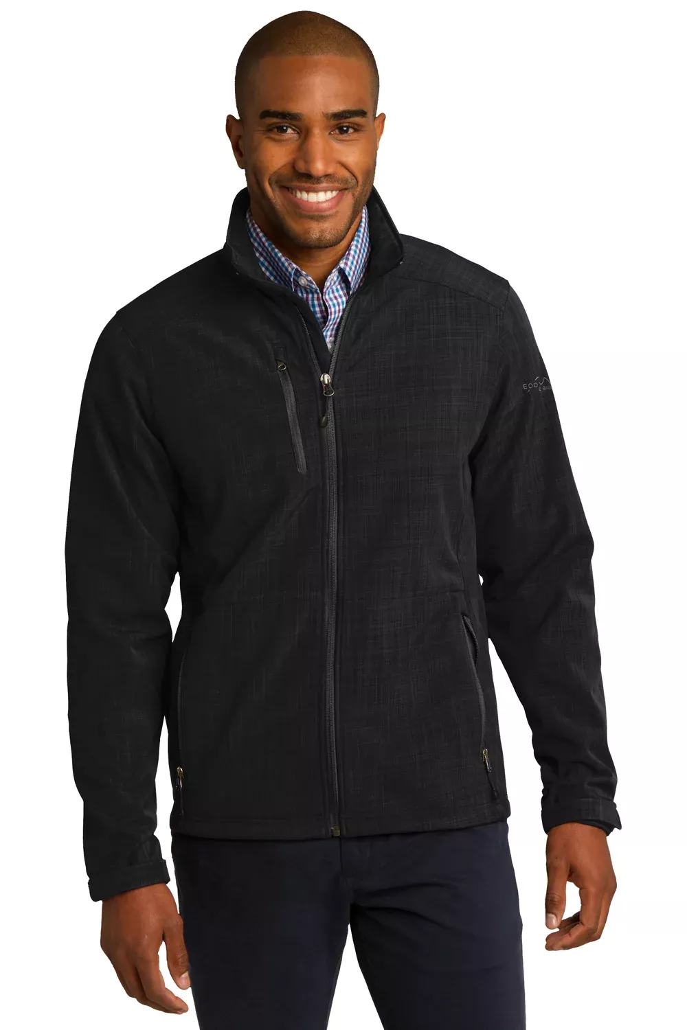 Eddie Bauer Mens Shaded Crosshatch Wind & Water Resistant Full Zip Jacket - Black