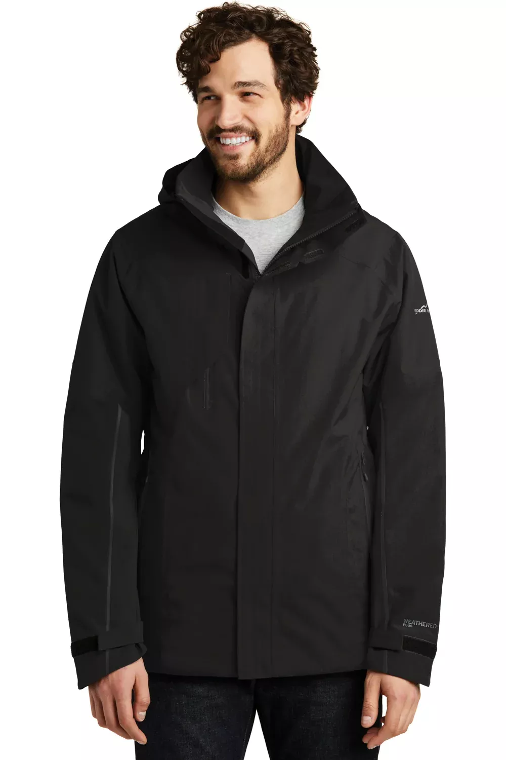 Eddie Bauer Mens WeatherEdge Plus Waterproof Full Zip Hooded Jacket - Black