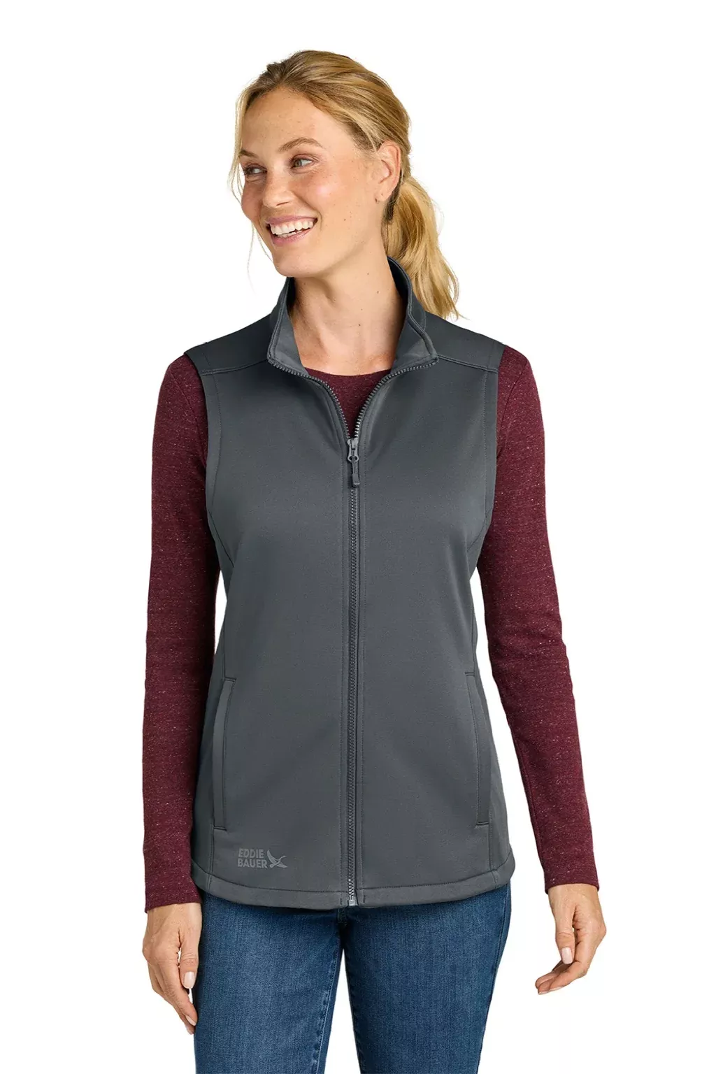 Eddie Bauer Womens Full Zip Fleece Vest - Iron Gate Grey
