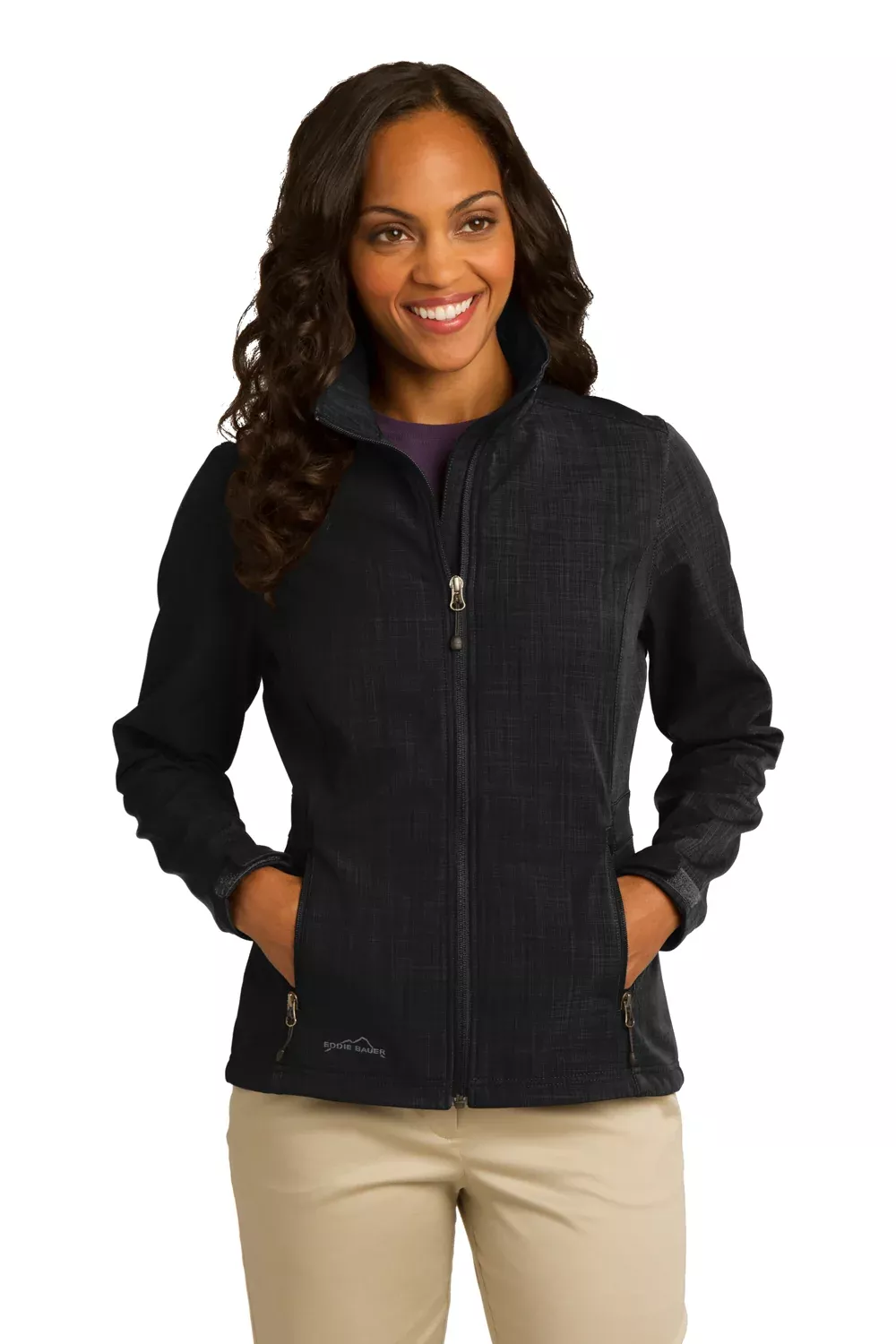 Eddie Bauer Womens Shaded Crosshatch Wind & Water Resistant Full Zip Jacket - Black
