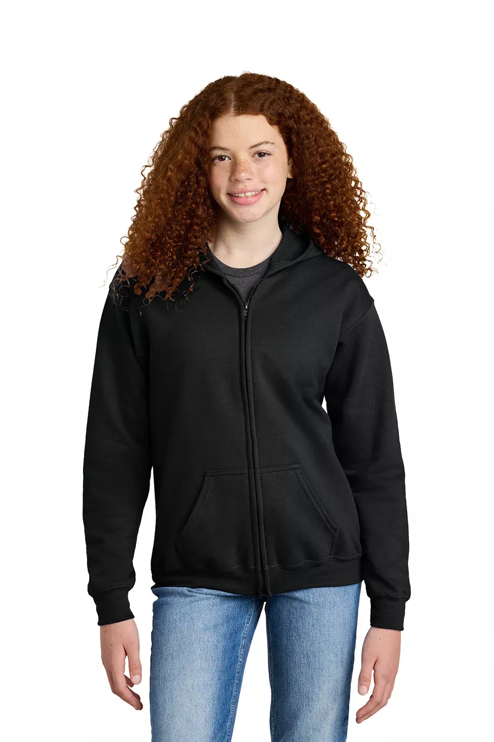 Gildan Youth Heavy Blend Full Zip Hooded Sweatshirt Hoodie w/ Pockets - Black