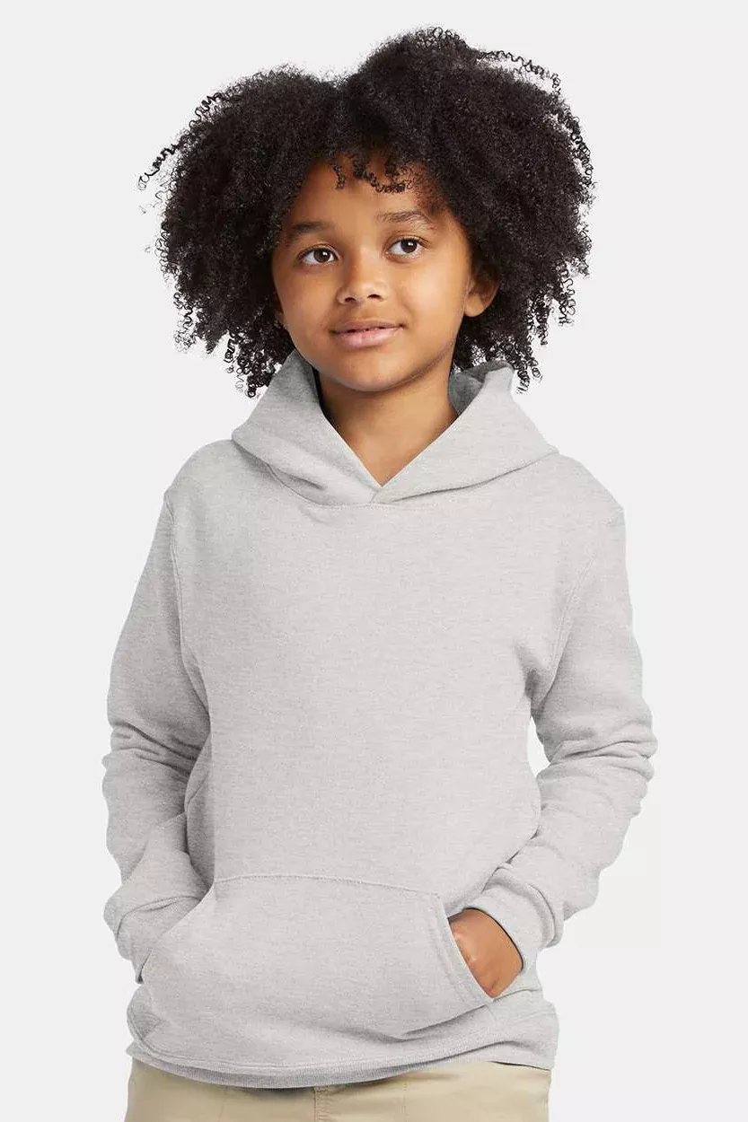 Hanes Youth EcoSmart Print Pro XP Pill Resistant Hooded Sweatshirt Hoodie w/ Pouch Pocket - Ash Grey